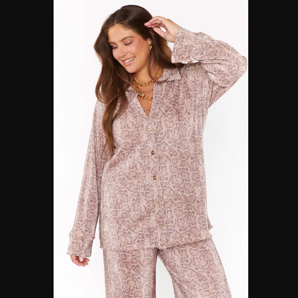 Show Me Your Mumu Overtime Button Down in Snake Pleat